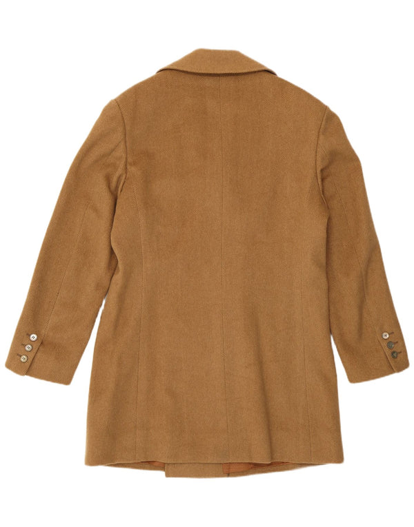 Vintage hombres doble pecho abrigo Reino Unido 34 XS Beige Herringbone