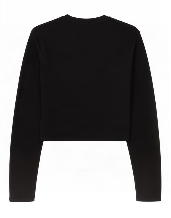 Zara Mujer Crop Top Manga Larga UK 8 Small Viscosa Negra