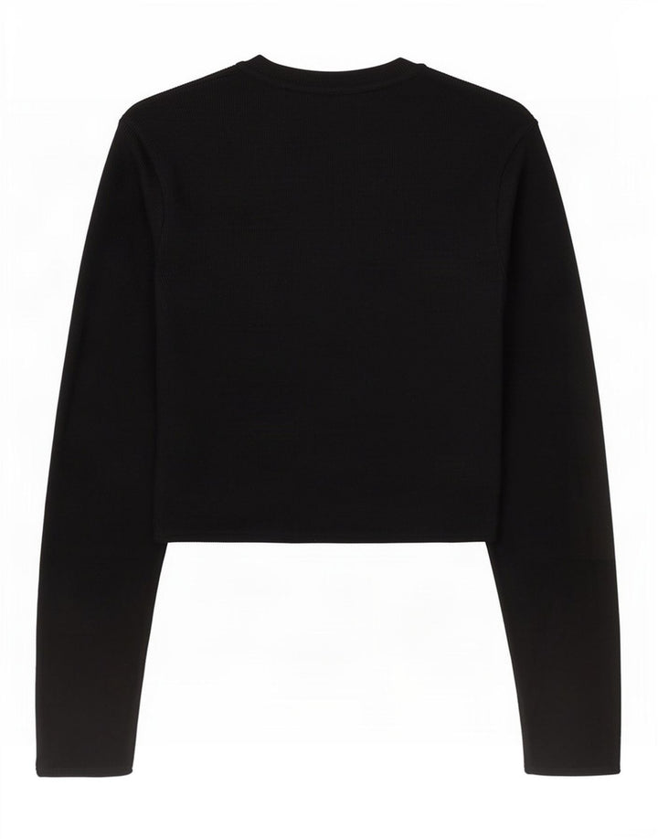Zara Mujer Crop Top Manga Larga UK 8 Small Viscosa Negra