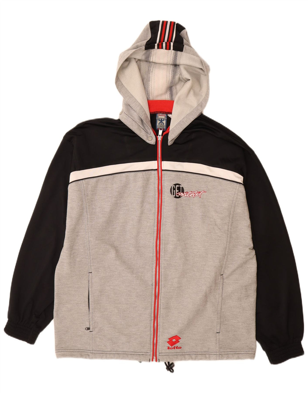 LOTTO Chaqueta superior de chándal con capucha y gráfico para hombre Gris grande Colorblock
