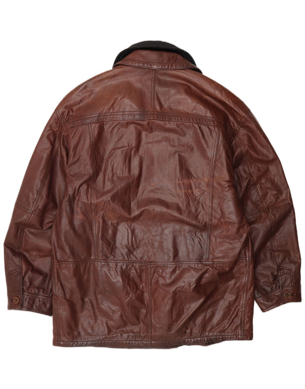 Nivola Abrigo de cuero con doble botonadura para hombre UK 42 XL Marrón Colorblock