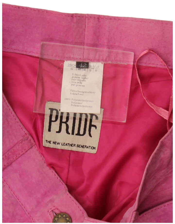 VINTAGE Pantalones de ante rectos para mujer Reino Unido 16 Grande W30 L29 Cuero rosa