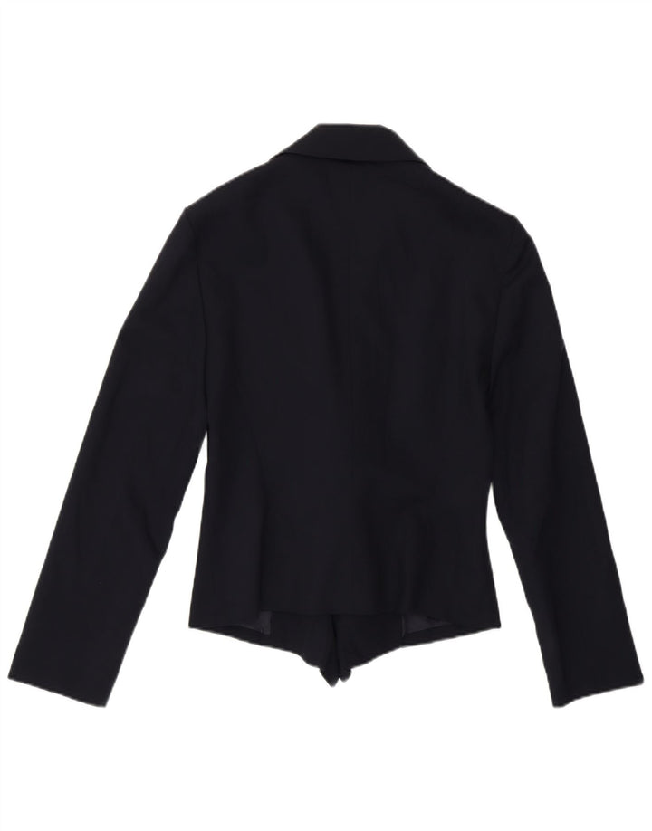 Vintage mujer crop blazer chaqueta IT 42 lana azul marino medio