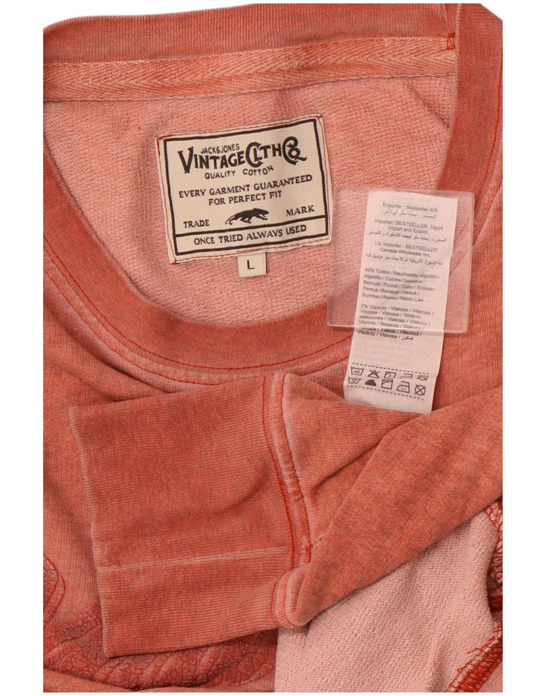 JACK & JONES Hombre Camiseta Estampada Manga Larga Algodón Rosa Grande