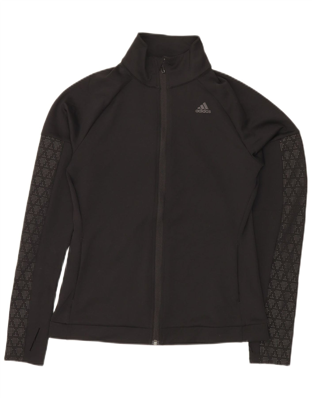 ADIDAS Mujer Climalite Chándal Top Chaqueta Reino Unido 12 Mediano Negro Geométrico