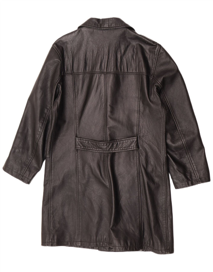 Vintage mujer cuero abrigo Reino Unido 14 medio negro