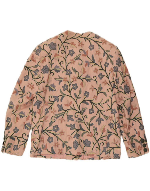 Vintage mujer 6 botones Blazer chaqueta EU 40 algodón floral rosa medio
