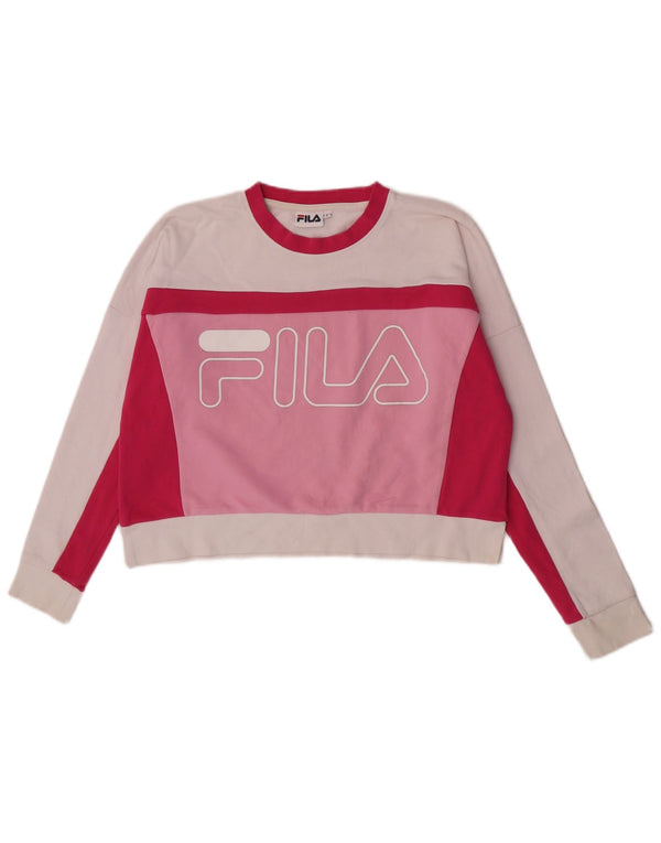 Fila Mujer Oversize Crop Sudadera Jumper UK 10 Small Pink Colourblock