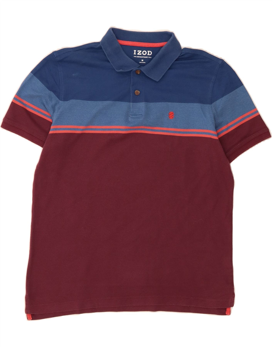 IZOD Mens Polo Shirt Medium Burgundy Colourblock Cotton Vintage Izod and Second-Hand Izod from Messina Hembry 