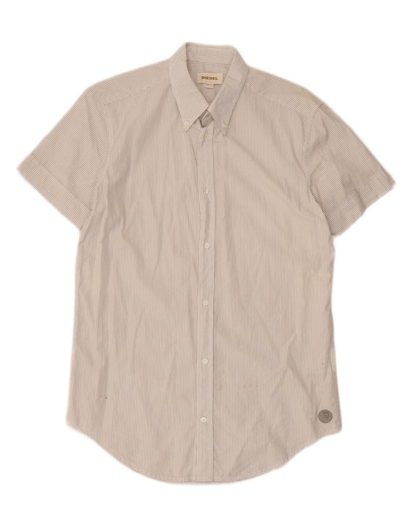 Diesel Hombre Camisa De Manga Corta Grande De Algodón A Rayas Blancas