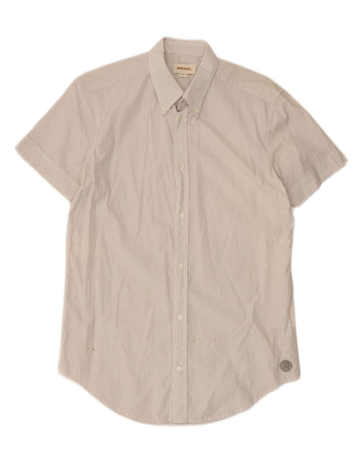Diesel Hombre Camisa De Manga Corta Grande De Algodón A Rayas Blancas