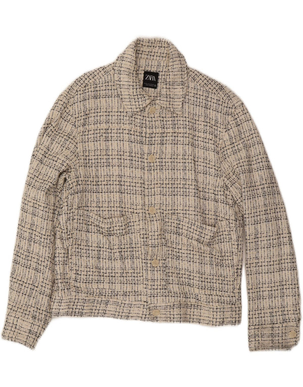 Zara Mens Bomber Jacket UK 38 Medium Off White Check Algodón