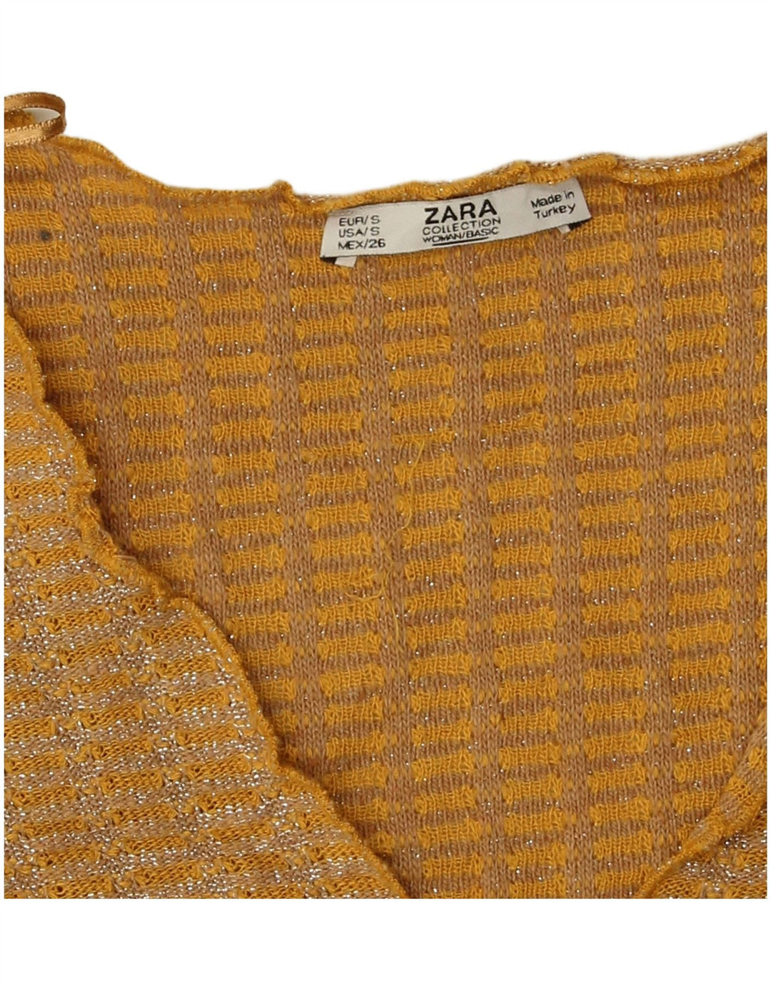 Zara Mujer Blusa Corta Top UK 10 Pequeño Poliéster Moteado Amarillo