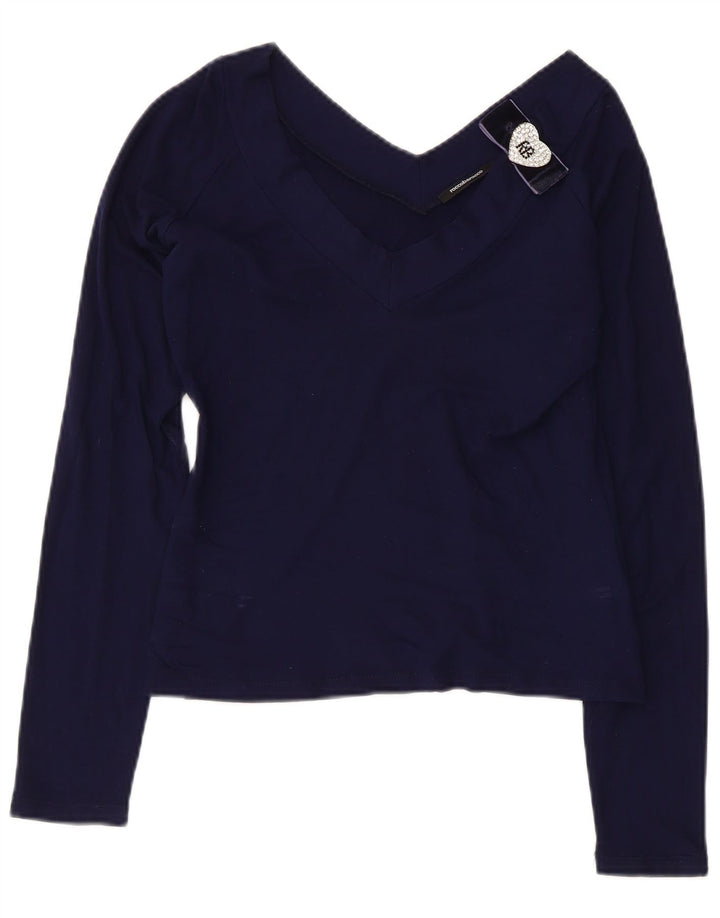 ROCCOBAROCCO Top corto para mujer de manga larga US 8 mediano azul marino viscosa