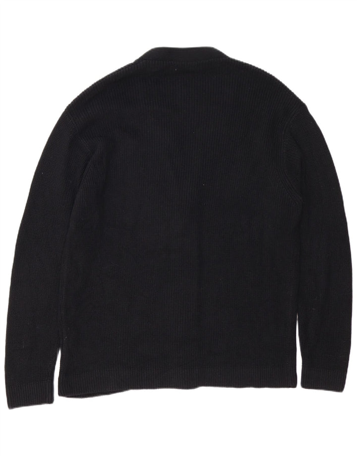 Zara Hombre Cárdigan Suéter Grande Algodón Negro