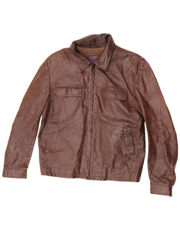 Zara Chaqueta De Cuero Para Hombre UK 38 Marrón Medio