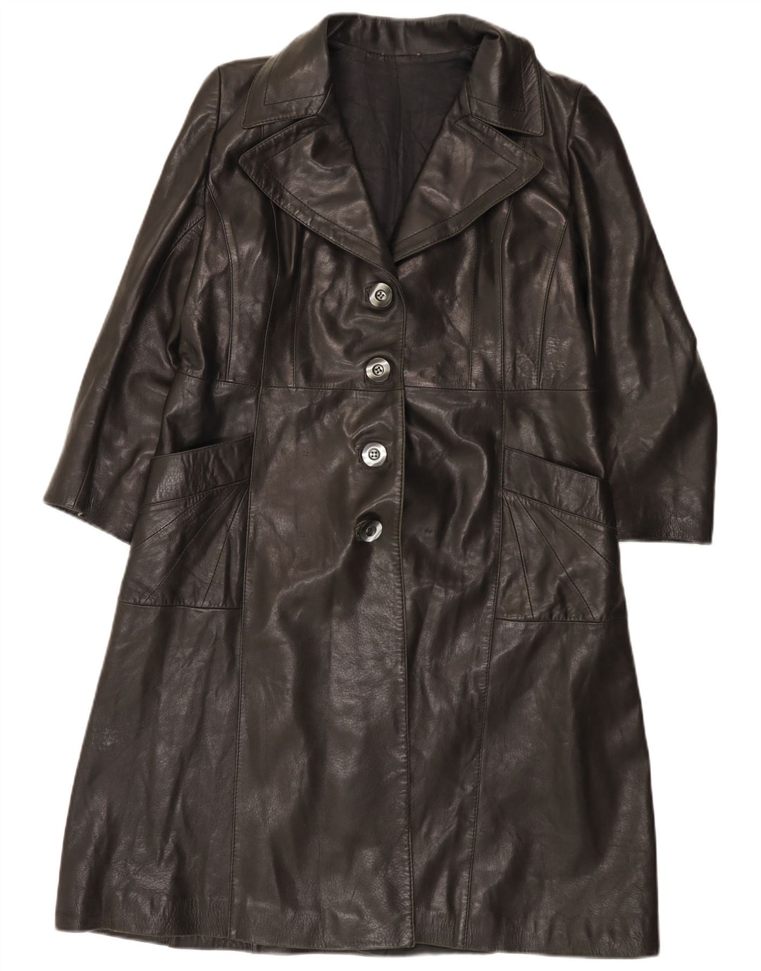 Abrigo de cuero VINTAGE para mujer IT 48 XL Negro