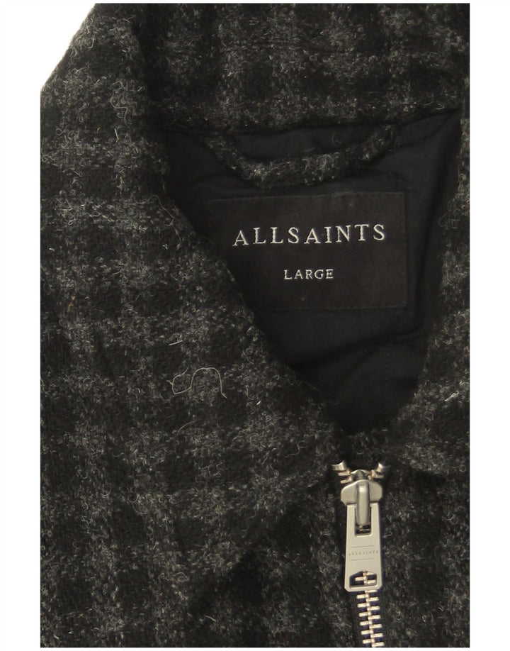 All Saints Chaqueta bomber para hombre UK 40 Large Grey Check Wool