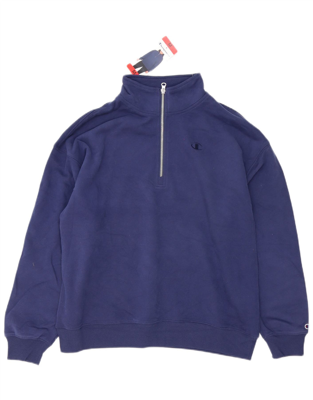 Champion Sudadera con cuello con cremallera para hombre, jersey de algodón azul marino mediano
