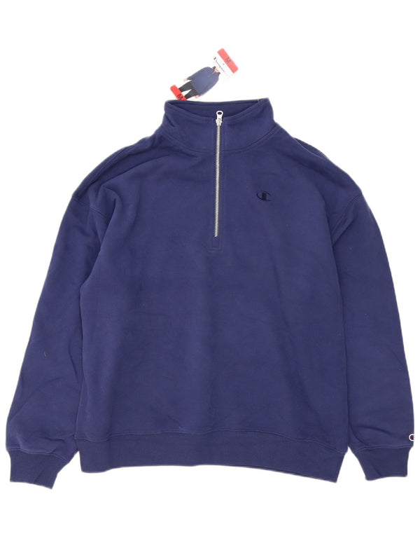 Champion Sudadera con cuello con cremallera para hombre, jersey de algodón azul marino mediano