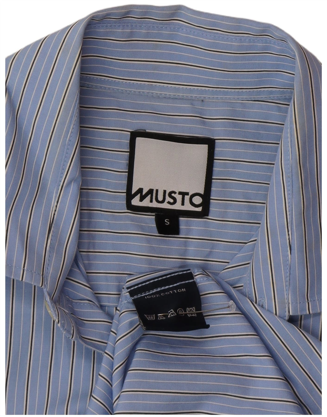 Camisa Musto Hombre Small Algodón A Rayas Azul