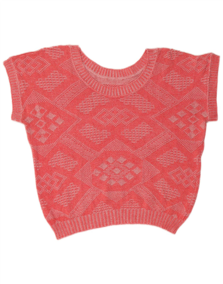 VINTAGE Mujer Crop Boat Neck Jumper Suéter Reino Unido 14 Rosa Medio