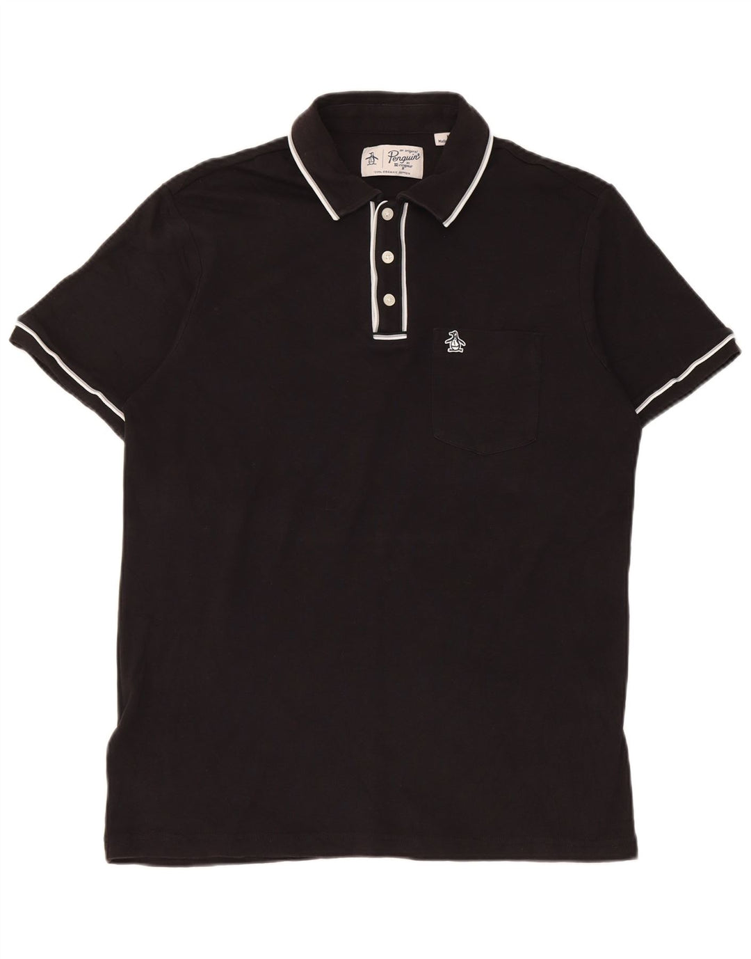 Polo Penguin para hombre de algodón a rayas negro mediano