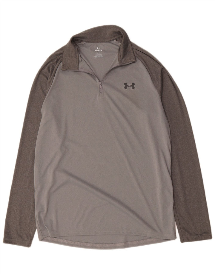 Under Armour Camiseta con cuello y cremallera de manga larga en bloques de color gris medio para hombre