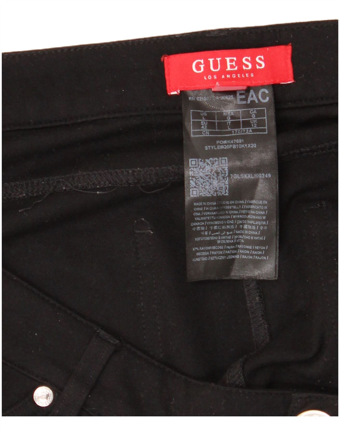 GUESS Pantalones casuales ajustados de cintura alta para mujer UK 12 Medium W34 L27 Negro