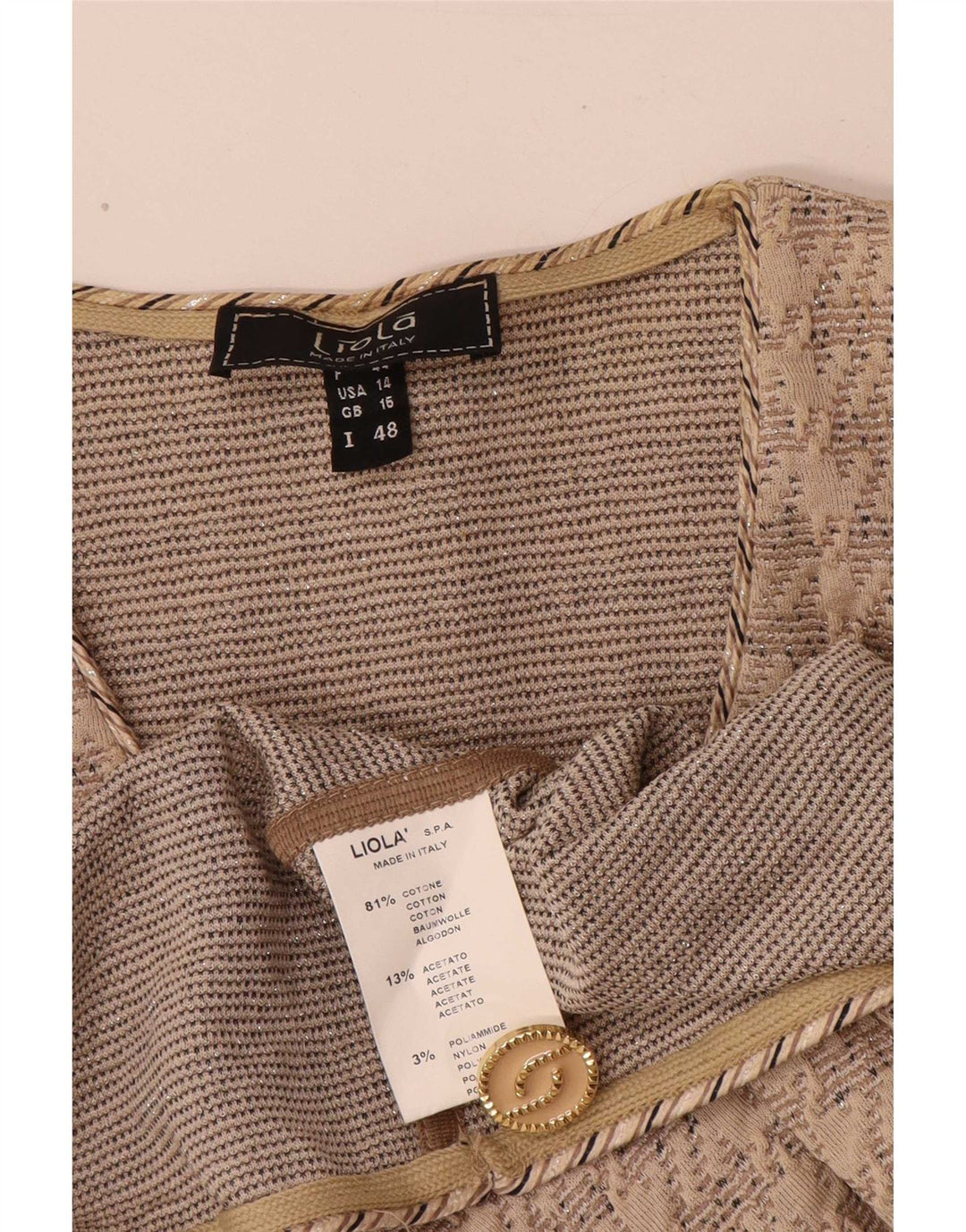 Liola Chaqueta Blazer de Manga 3/4 con 3 Botones para Mujer UK 46 Grande Algodón Beige