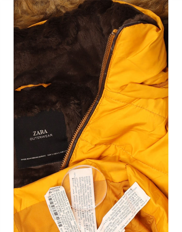 Zara Mujer Chaqueta Acolchada Con Capucha UK 10 Small Poliéster Amarillo