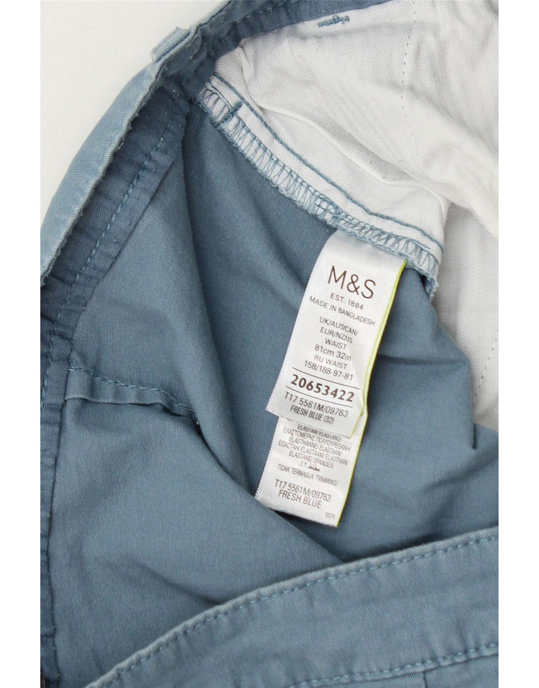 Marks & Spencer Pantalones cortos chinos para hombre W32 Algodón azul medio