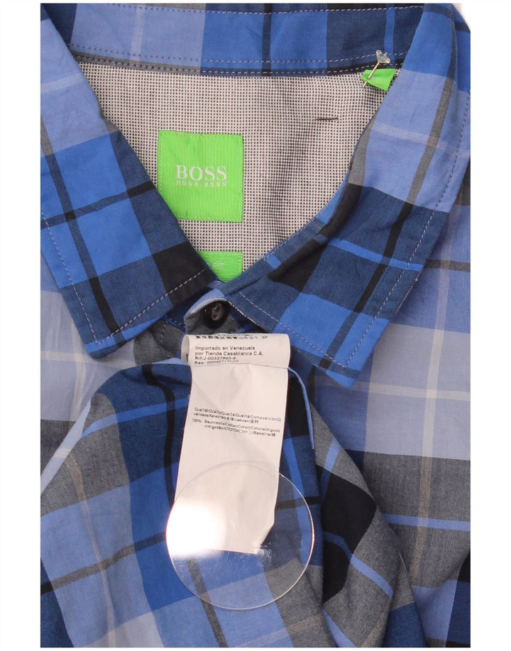 Camisa Hugo Boss Hombre Regular Fit XL Algodón A Cuadros Azul