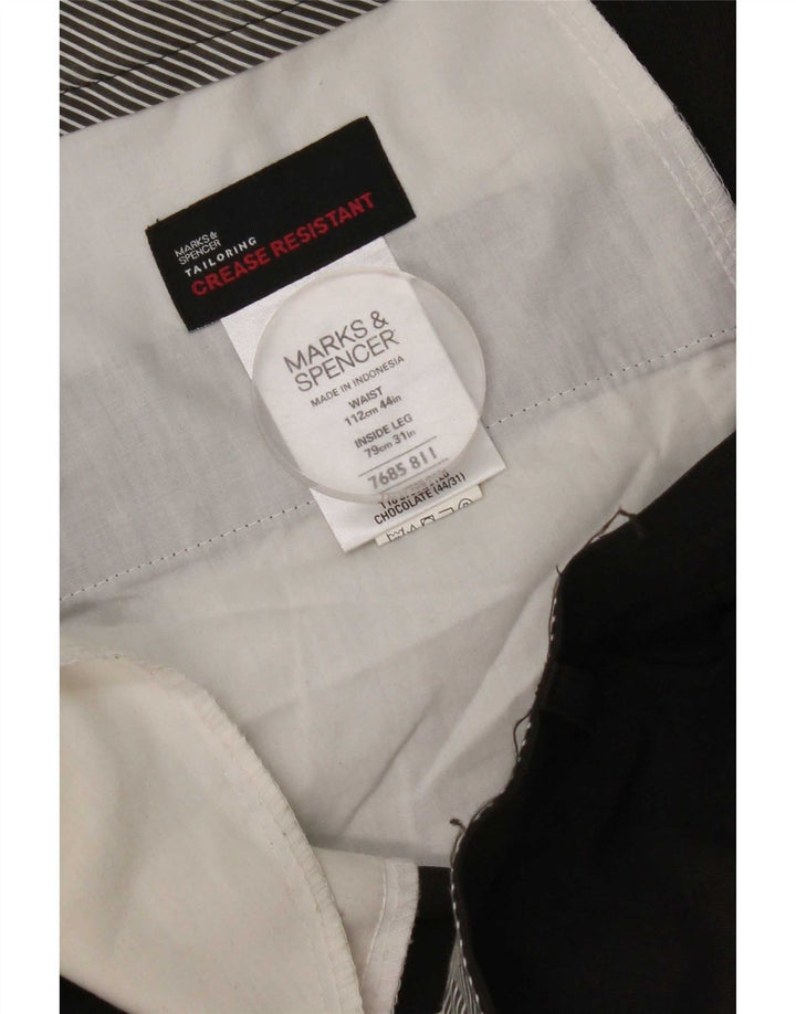 Marks & Spencer Pantalón de traje con pinzas para hombre W44 L31 Poliéster marrón
