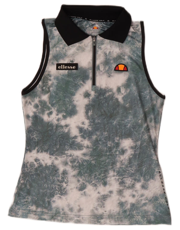 Ellesse Polo sin mangas con cuello y cremallera para mujer UK 8 Small Green Tie Dye