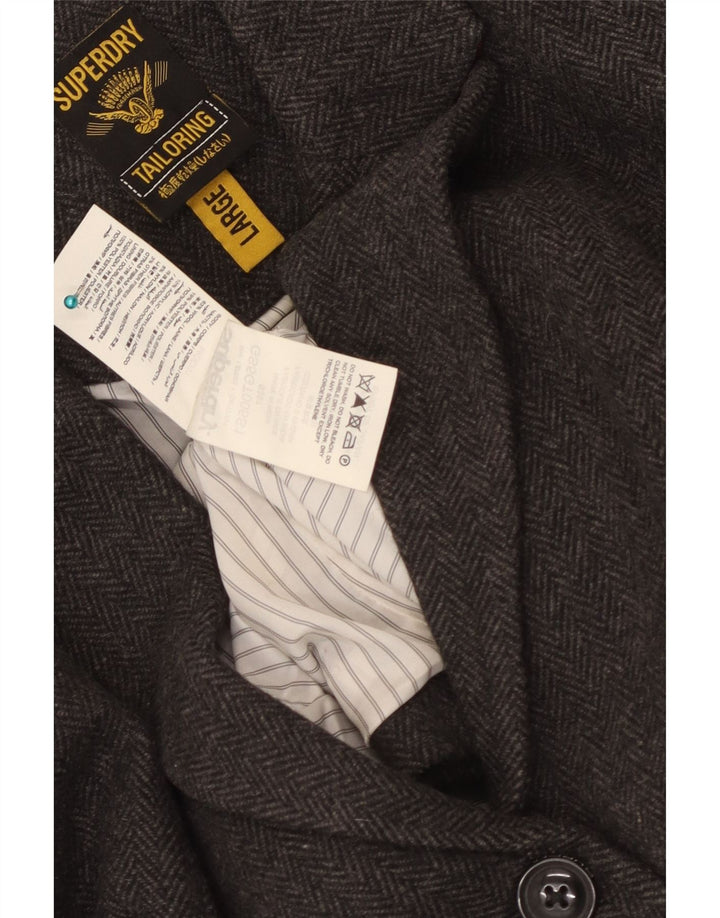 Superdry Chaqueta tipo blazer de 2 botones para mujer, talla 44, talla grande, lana gris en espiga
