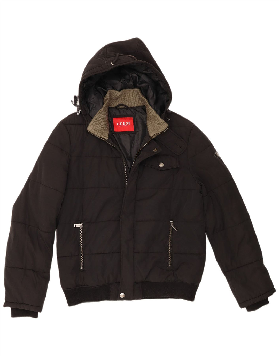 Guess Chaqueta acolchada con capucha para hombre UK 40 Large Poliamida negra