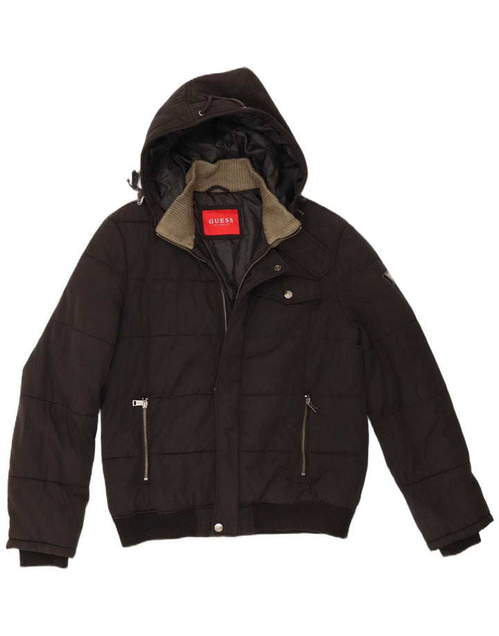 Guess Chaqueta acolchada con capucha para hombre UK 40 Large Poliamida negra