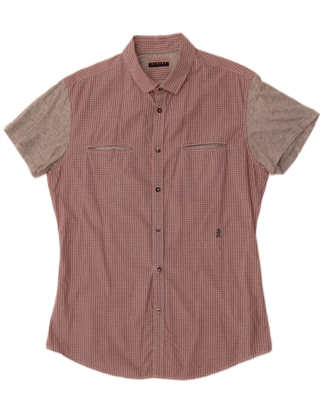 Sisley Camisa De Manga Corta Para Hombre De Algodón Con Cuadros Rojos Grandes