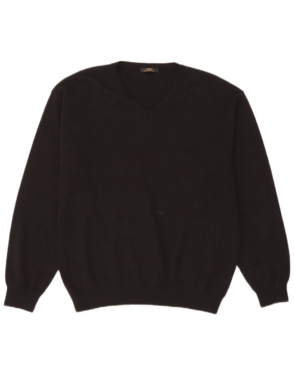 Marks & Spencer - Jersey con cuello en V para hombre, talla grande, de lana a rayas, color negro