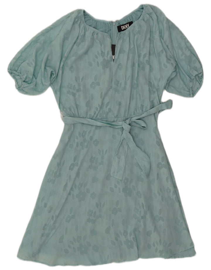 DKNY Vestido acampanado para mujer US 4 Pequeño Poliéster floral turquesa