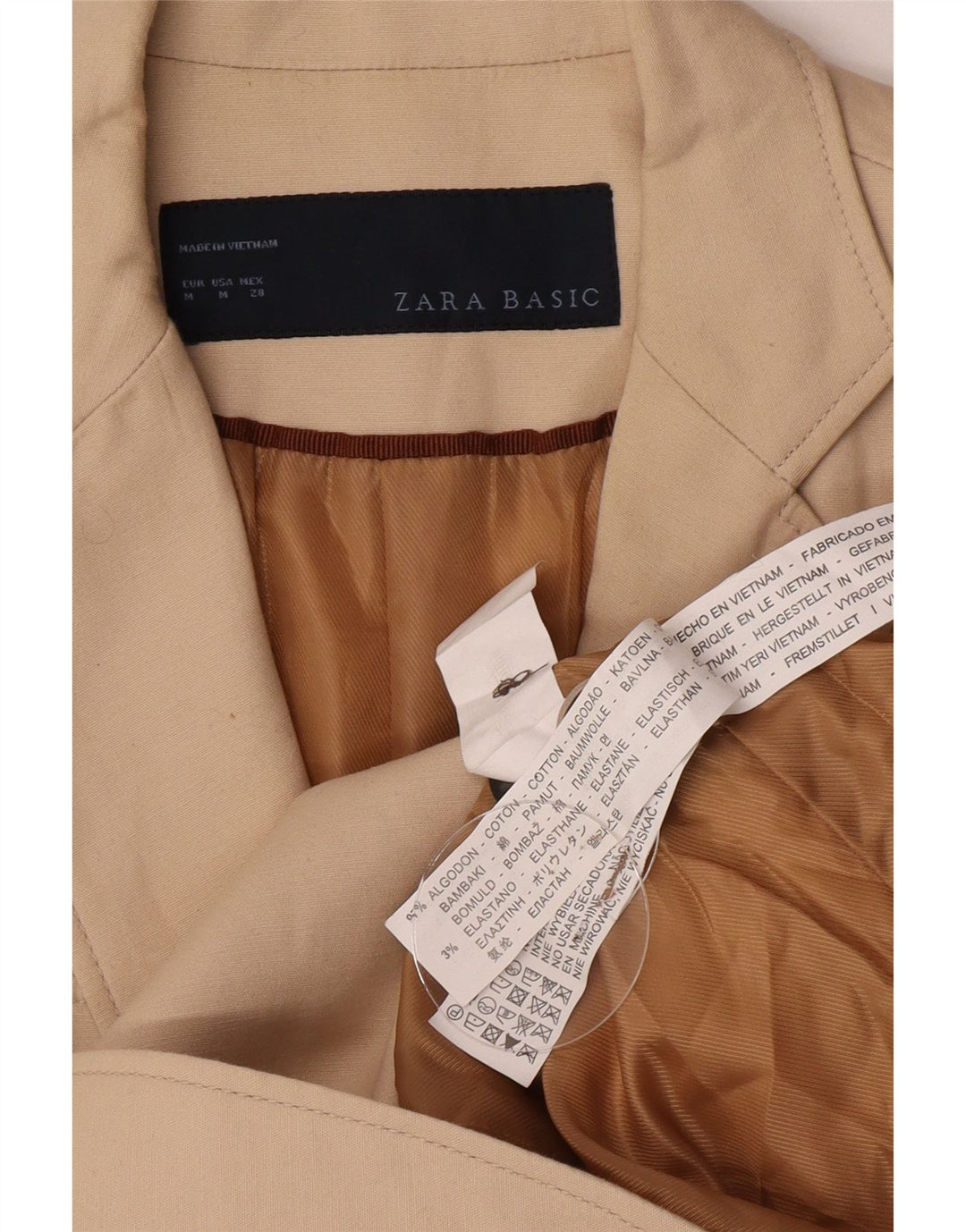 Zara Chaqueta Blazer De 2 Botones para Mujer Reino Unido 44 Algodón Beige Medio