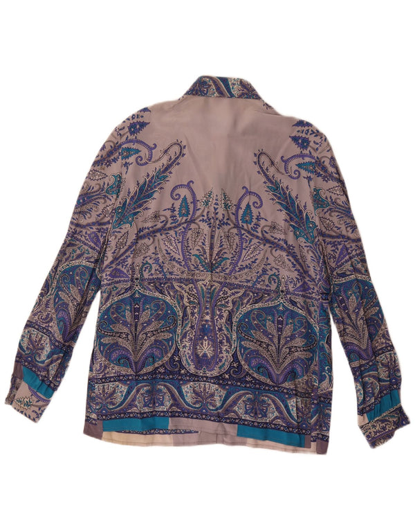 Vintage mujer camisa blusa Reino Unido 16 grande azul Paisley seda