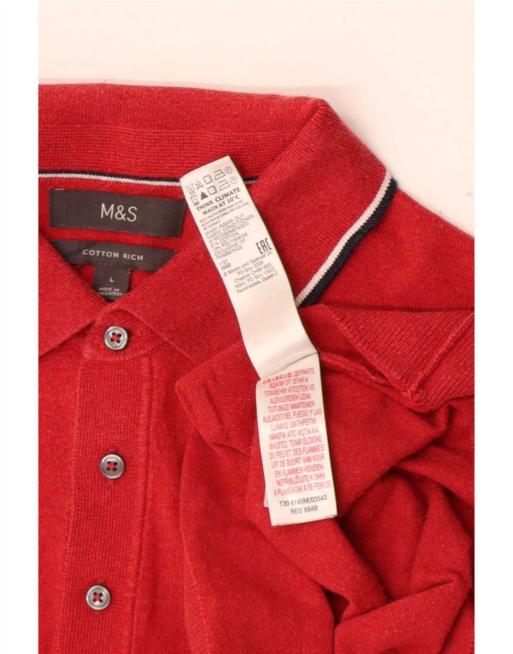 Marks & Spencer - Jersey de cuello tipo polo para hombre, talla grande, color rojo a rayas