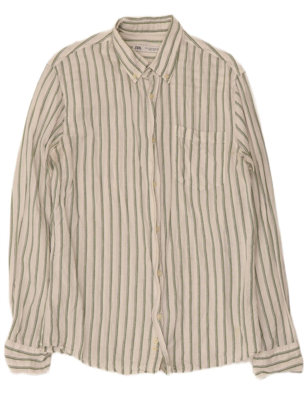Zara Hombre Camisa Mediana Lino Rayas Blanca