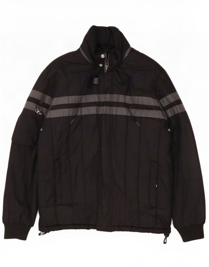 Armani Jeans Chaqueta acolchada para hombre IT 50 Large Poliéster a rayas negras