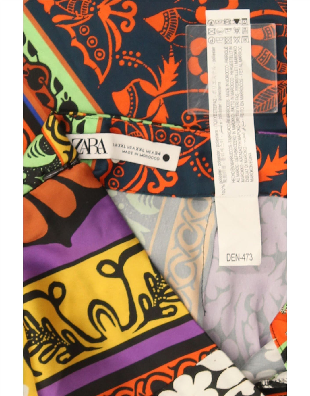 Zara Falda Midi Mujer 2XL W36 Poliéster Patchwork Multicolor
