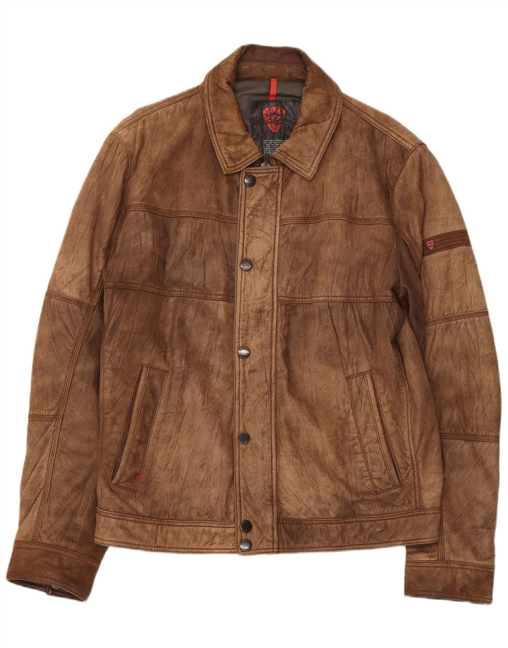 Chaqueta de cuero vintage para hombre IT 52 Marrón grande