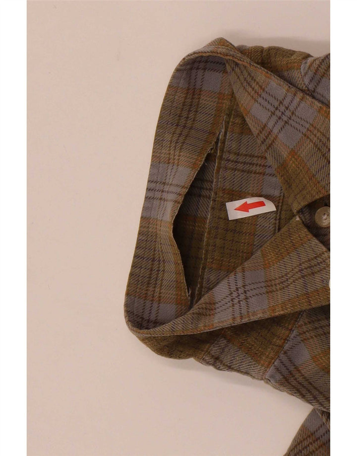 Barbour Hombre Camisa De Franela De Algodón A Cuadros Caqui Grande