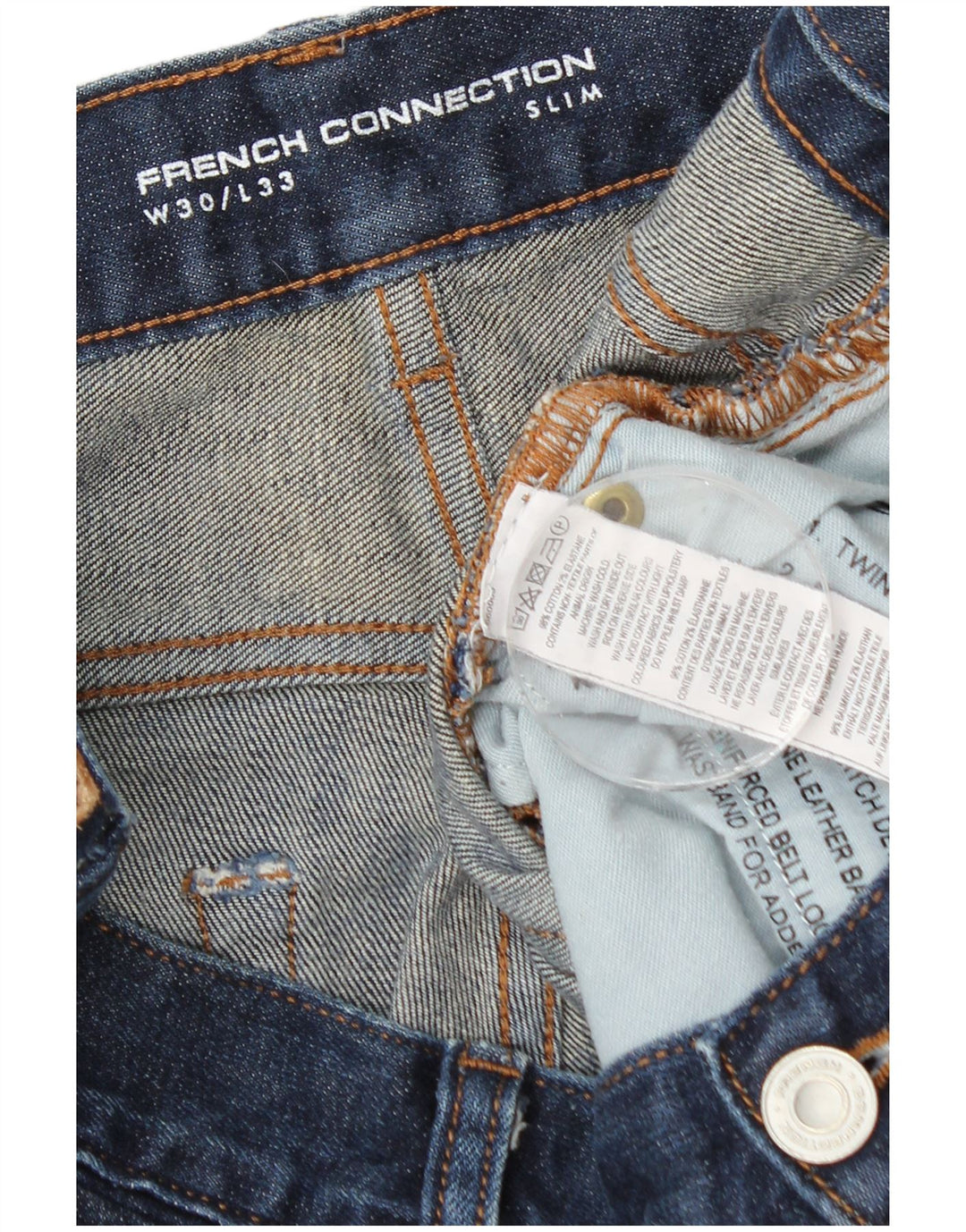 French Connection Vaqueros ajustados para hombre W30 L33 Algodón azul marino
